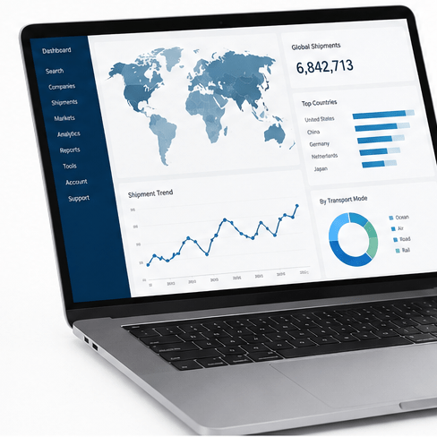 Trade data platform dashboard for shipment and market analysis